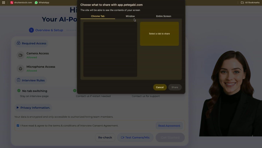 Choose Entire Screen in Chrome’s sharing window.